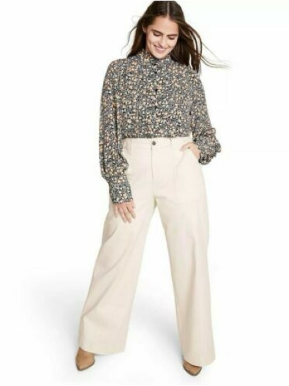 Nili Lotan Cream Wide Leg Pant